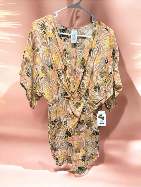 Time and Tru Other - Time and Tru Peach Floral Tie-Front Cover-Up